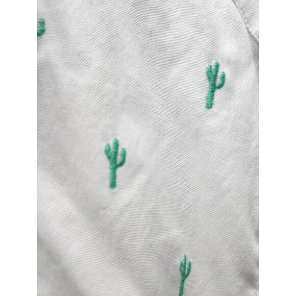 Lands End Womens Button-Down Shirt 2X White With Green Cactus Embroidery Cotton - Picture 3 of 7